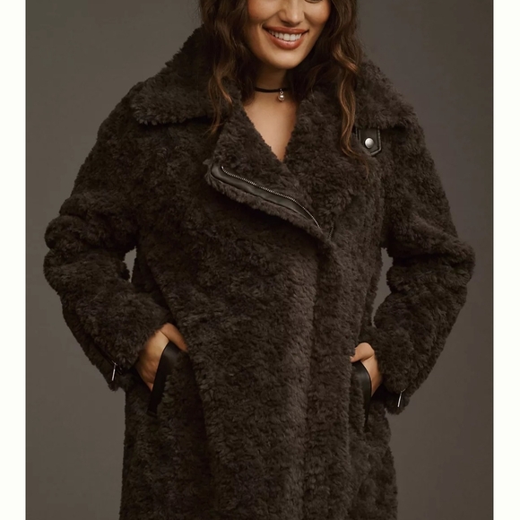 Anthropologie Dark Gray/Brown Teddy Jacket - Picture 2 of 7